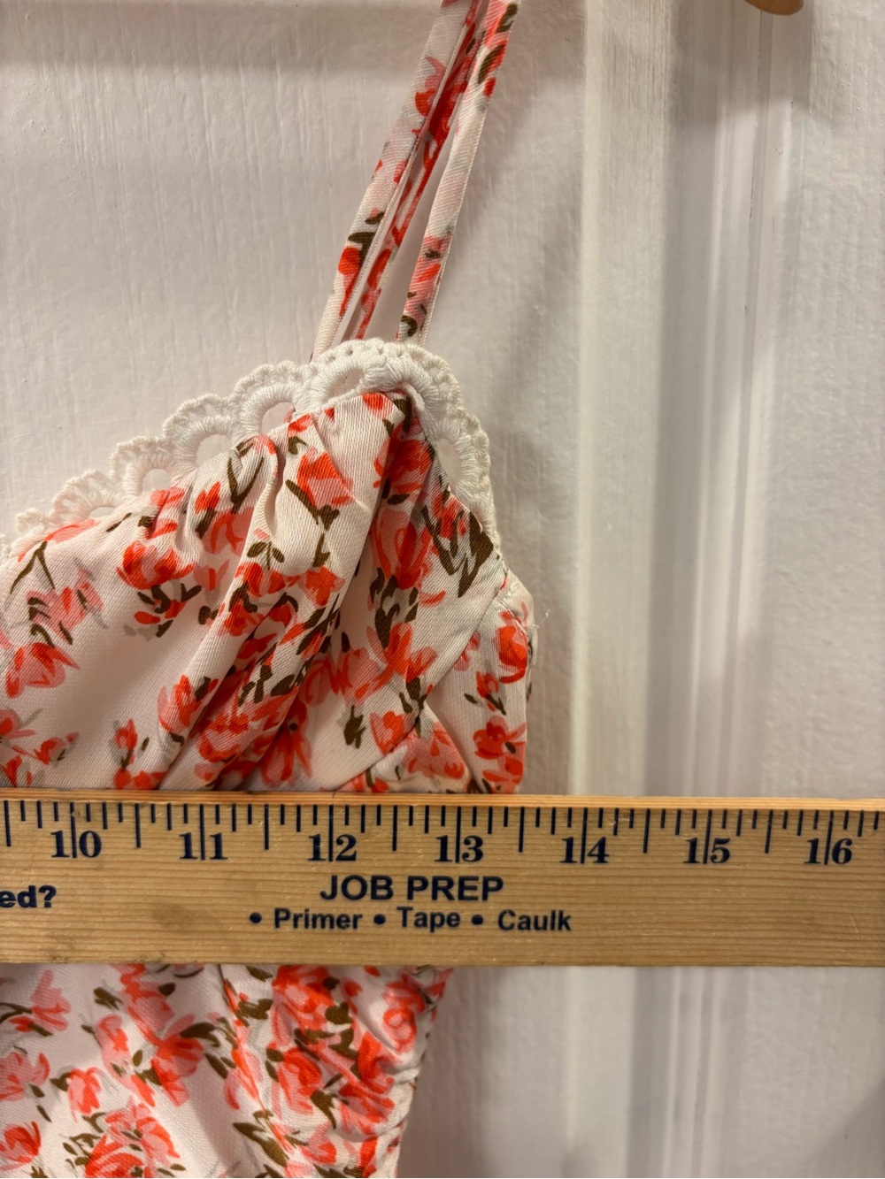 Princess Polly Boho Lace Trim Button Front Floral Ruched Bow Coral Crop Tank Top - Picture 7 of 8